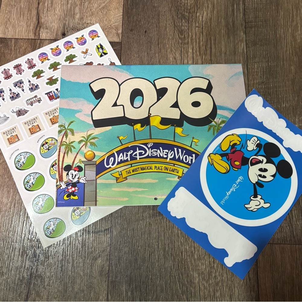 Disney 2026 Pass holder Calendar with stickers and car decals Mickey & Stickers